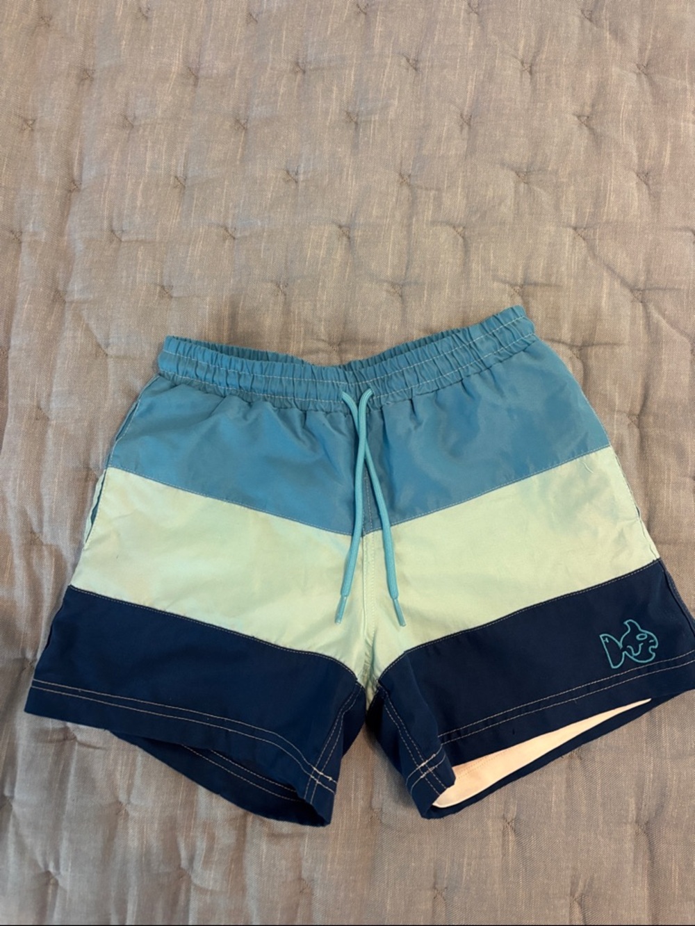 Boys Colorblock Blue Swim Trunks with Drawstring